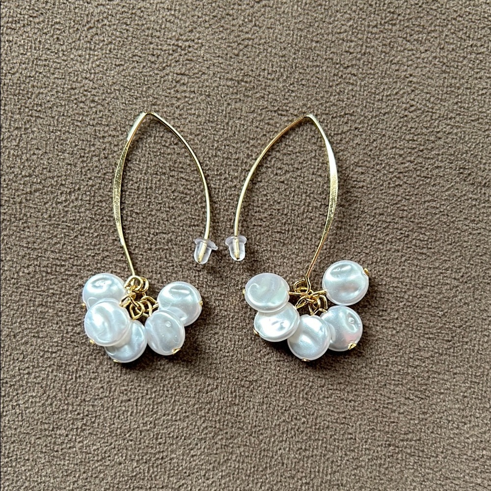 Anthropologie Gold and White Earrings- Never Worn